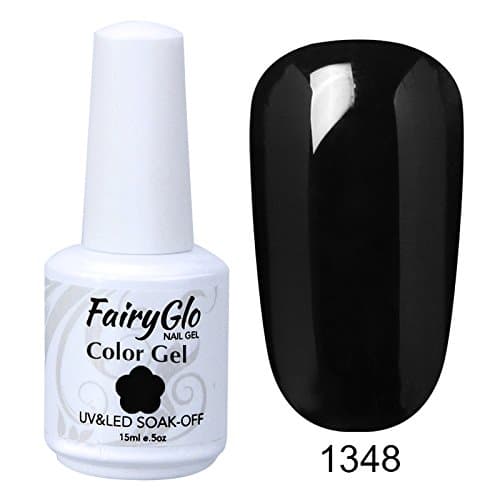 FairyGlo Gel Nail Polish Colour Coat Varnish Soak Off UV LED Beauty Salon Manicure Decor Nail Art 15ml Balck 1348