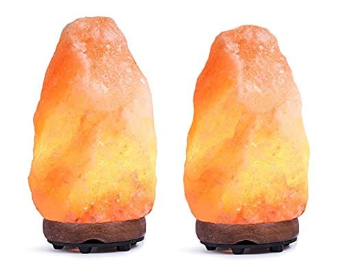 PuraGlo Himalayan Salt Lamp – 2 All-Natural Certified Himalayan Pink Salt Lamps With Wood Base Hand Carved 6-8" (Regular)