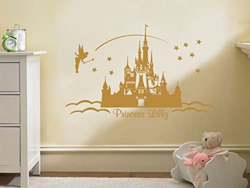 PERSONALISED Princess Castle Wall Art, Vinyl Sticker Wall Childs Nursery Mural Decal Gold | X-Large 100cm (w) x 57cm (h)
