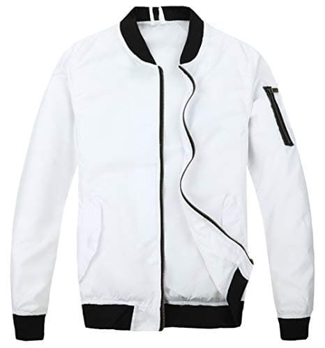 MADHERO Men's Lightweight Bomber Jacket Slim Fit Softshell Windbreaker (White,S/42)