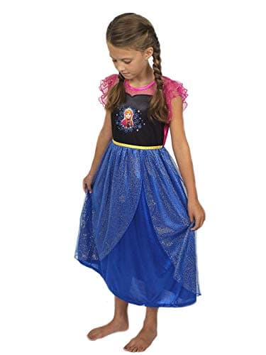Disney Frozen Elsa Anna Girls Fantasy Gown Nightgown (4, Blue/Pink)
