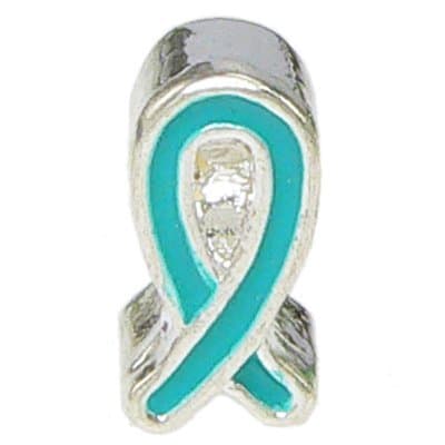 Find the Cure½ for Cervical Cancer Silver Plated Teal Enamel Support Ribbon Charm - Fits Major Name Bracelets