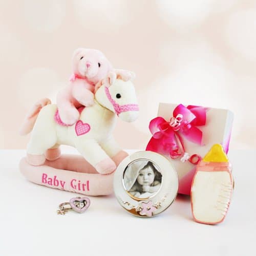 New Baby Girl Rocker Gift Set - New Born Baby Shower Baby Girl Gift Basket