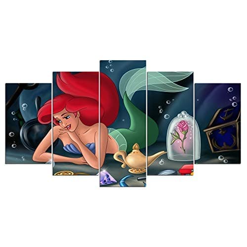 john psarris Dionysios Print Framed Canvas Ariel The Little Mermaid 5 Pieces Wall Art Decor Ready to Hang on The Wall with Frame - Size 1