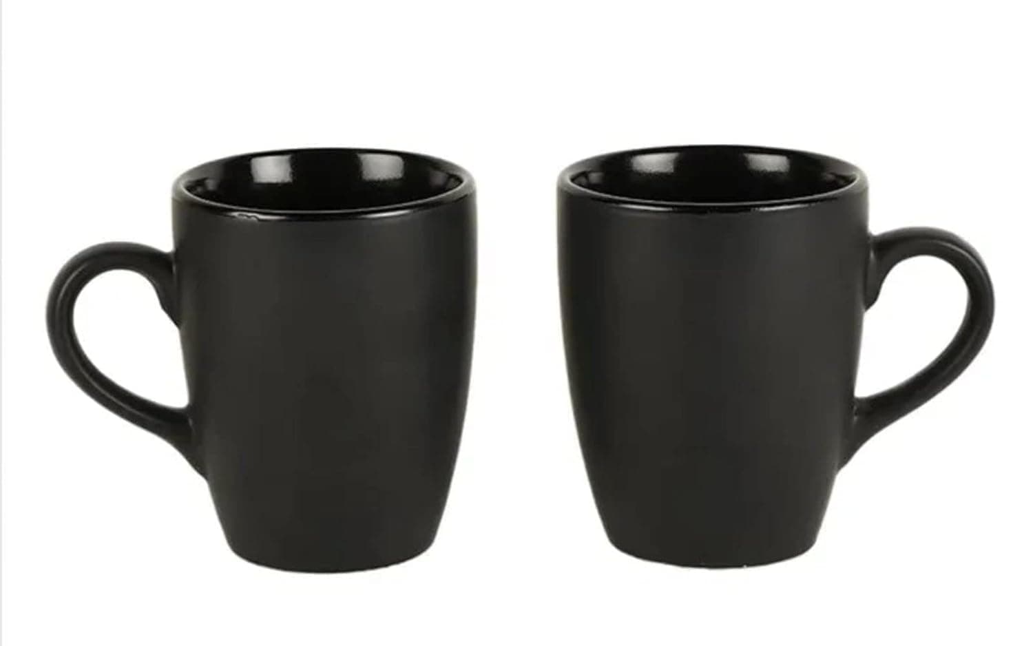 KIE Black Shining Serving Ceramic Coffee Mug, Tea Cup/Plain Ceramic Mug/Ideal Gift for Boys & Girls - Set of 2 Piece, 350 ML