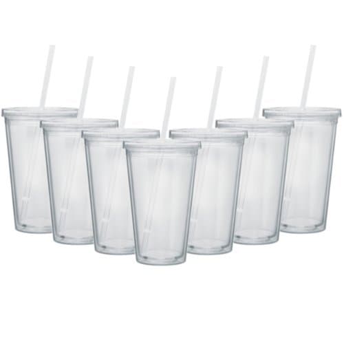 Bulk Lot of 96 Clear Double Wall Insulated Acrylic Tumblers w/Straw and Lid