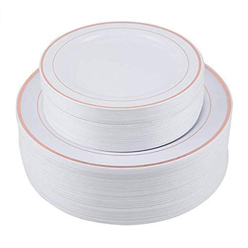 PURUDA 120 PCS / 60 Christmas Plates, Plates for Wedding, Rose Gold Plates Disposable, Rose Gold Party Plates, Rose Gold Rimmed, Rose Gold Dinnerware, 60 Dinner and 60 Salad Plates