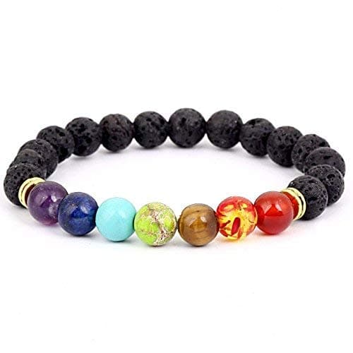 Rienar Men Women 8mm Lava Rock 7 Chakra Essential Oil Diffuser Bracelet Elastic Natural Stone Yoga Beads Bracelet Bangle
