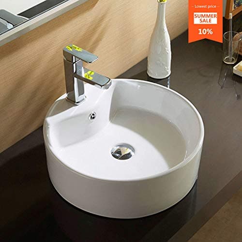 Mecor 18.5'' x 18.5'' Modern Round Bathroom Vessel Sink Basin with Pop-up Drain , Ceramic White