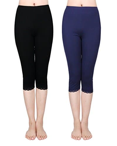 IRELIA 2 Pack Modal Girls Leggings Capri with Lace Trim Pant Size for 6-16