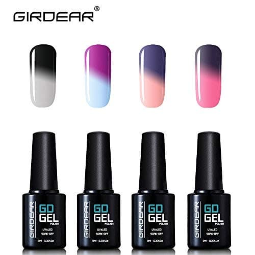 Girdear 4Pcs Gel Nail Polish Soak Off Thermal Temperature Changing Colour UV LED Maniure Gift Set Nail Lacquer Art Kit C030