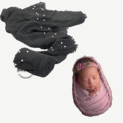 BABYMOON Newborn Photography Wrap | Handmade Pearl Decor Wrap Blanket for Baby Photo Props | 35.5 X 67 inch Newborn Photo Shoot Outfits