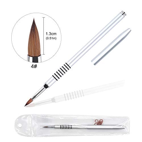 1Pcs 3D Nail Art Brush Non-slip Kolinsky sable hair Oval Acrylic Nail Brush 4# Sculpture Brush Nail Art Tool for Manicure Powder Pedicure Sliver Metal Handle