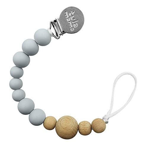 Tulamama Pacifier Clip for Boys & Girls, Fits Soothie, Mam, Nuk Pacifiers, Teething Toys and More. Made of Food Grade Silicone & CPSC Compliant. Light Grey