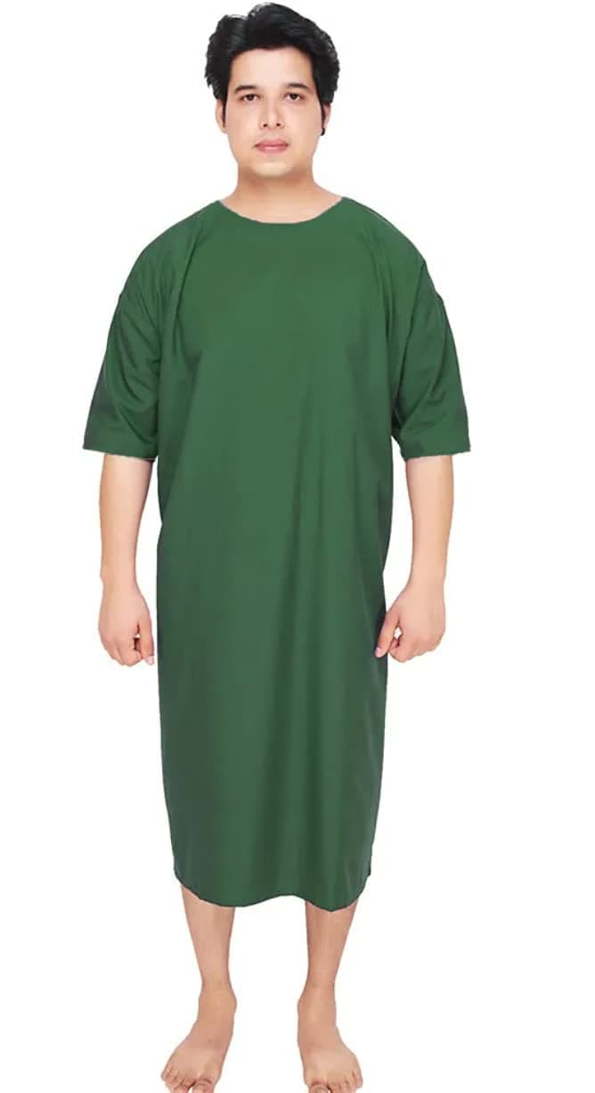 Poly Cotton Patient Gown - Examination/Both Side Wearable Hospital Use, Green, Free Size Unisex