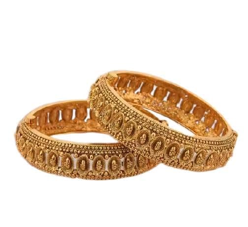 Badiya Gold Plated Brass Handcrafted Bangles for Women, Traditional Indian Style
