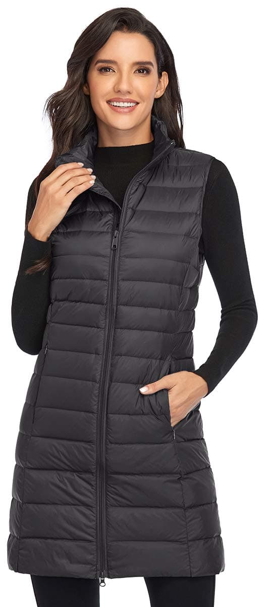 ObosoyoWomen's Ultra Light Long Down Vest Winter Packable Down Jacket Lightweight Outdoor Puffer Vest Coat