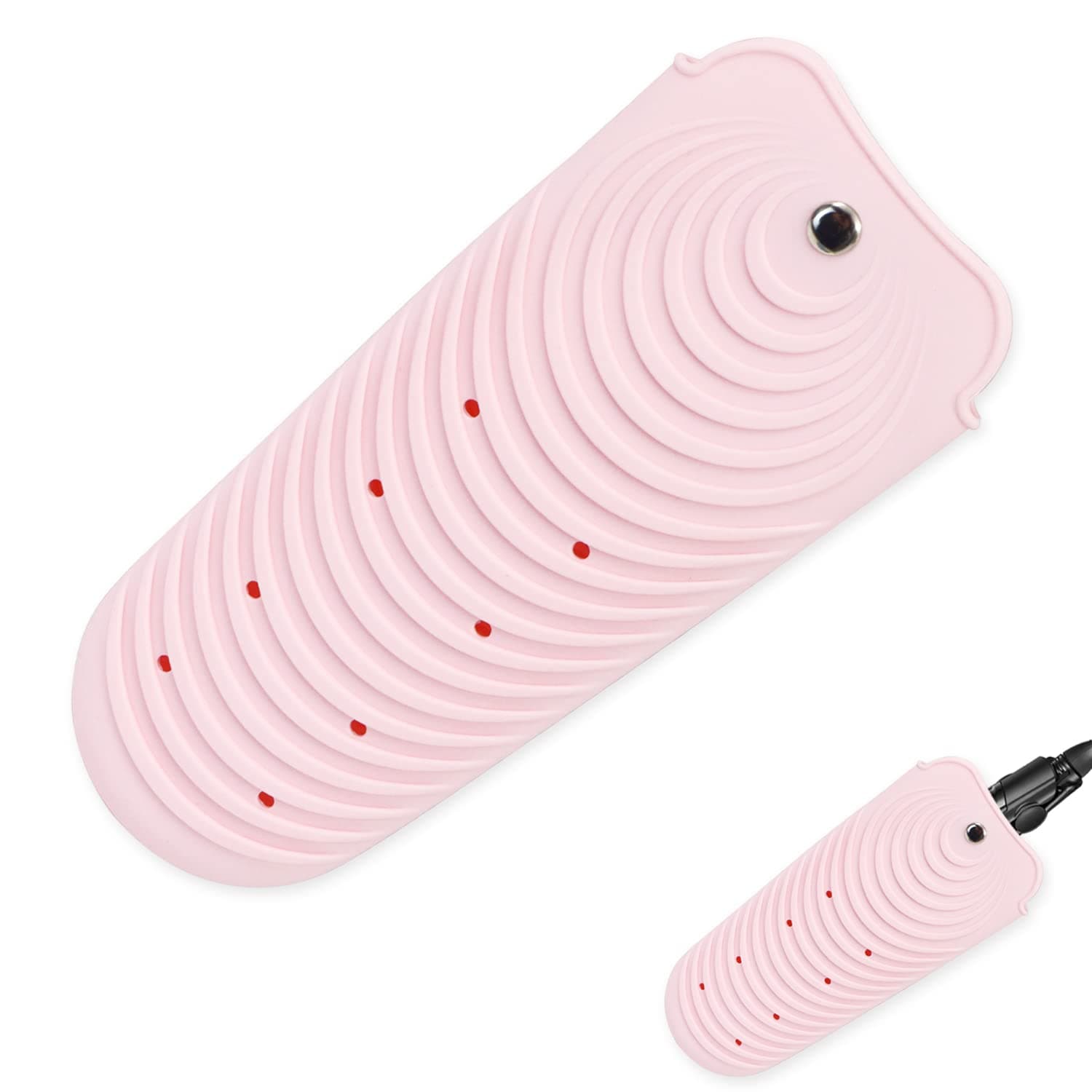 Heat Insulating Silicone Mat Pouch for Hair Straightener, Anti-Slip Travel Pad Cover for Curling & Flat Iron, Portable Styling Heat Mat Holder for Curler Wand and Hot Waver (Pink)