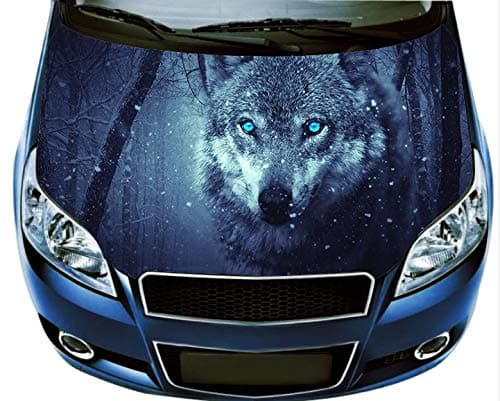 Wolf Car Hood Decal Car Vinyl Sticker Wolf Sticker Car Accessories Car Bumper Sticker Car Wrap Car Graphics Design Lk11446-14X53 Inches