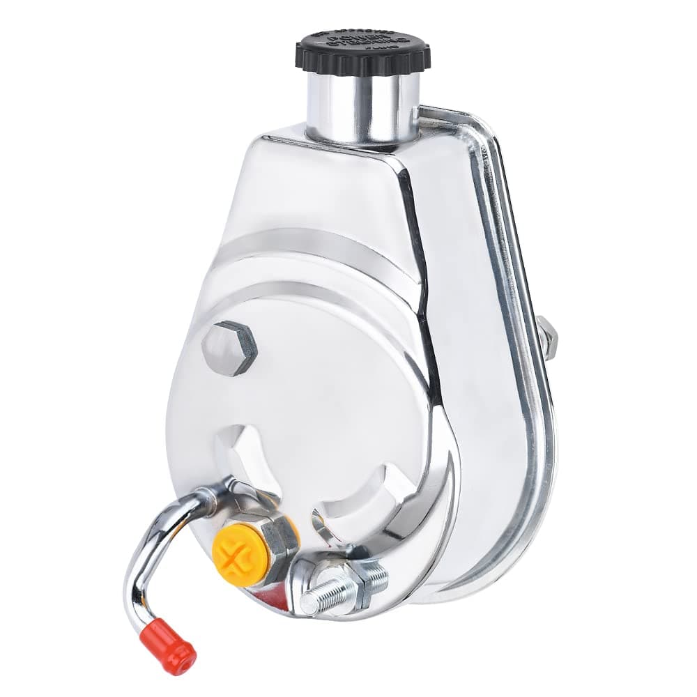 PTNHZ Saginaw Power Steering Pump P Series 5/8" Keyway Pulley Shaft Chrome Street/Hot Rod Reservoir Gearbox Relacement For 66-74 GM Chevy Chevrolet