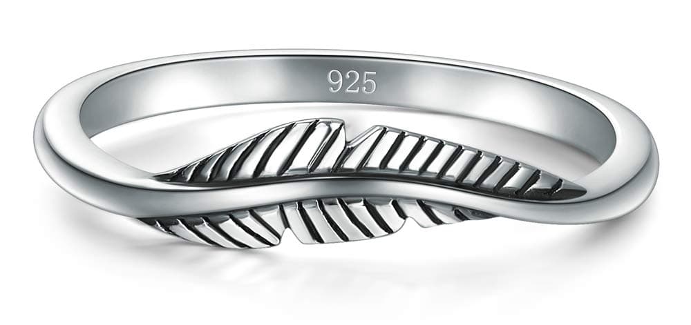 925 Sterling Silver Ring, Feather Ring Size 4-12