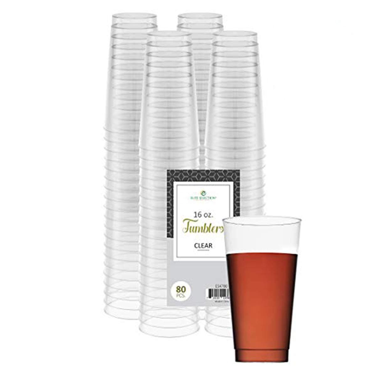 Clear Disposable Plastic Cups 16 Oz. Pack Of (80) Fancy Hard Plastic Cups - Party Accessories - Wedding - Cocktails- Tumblers