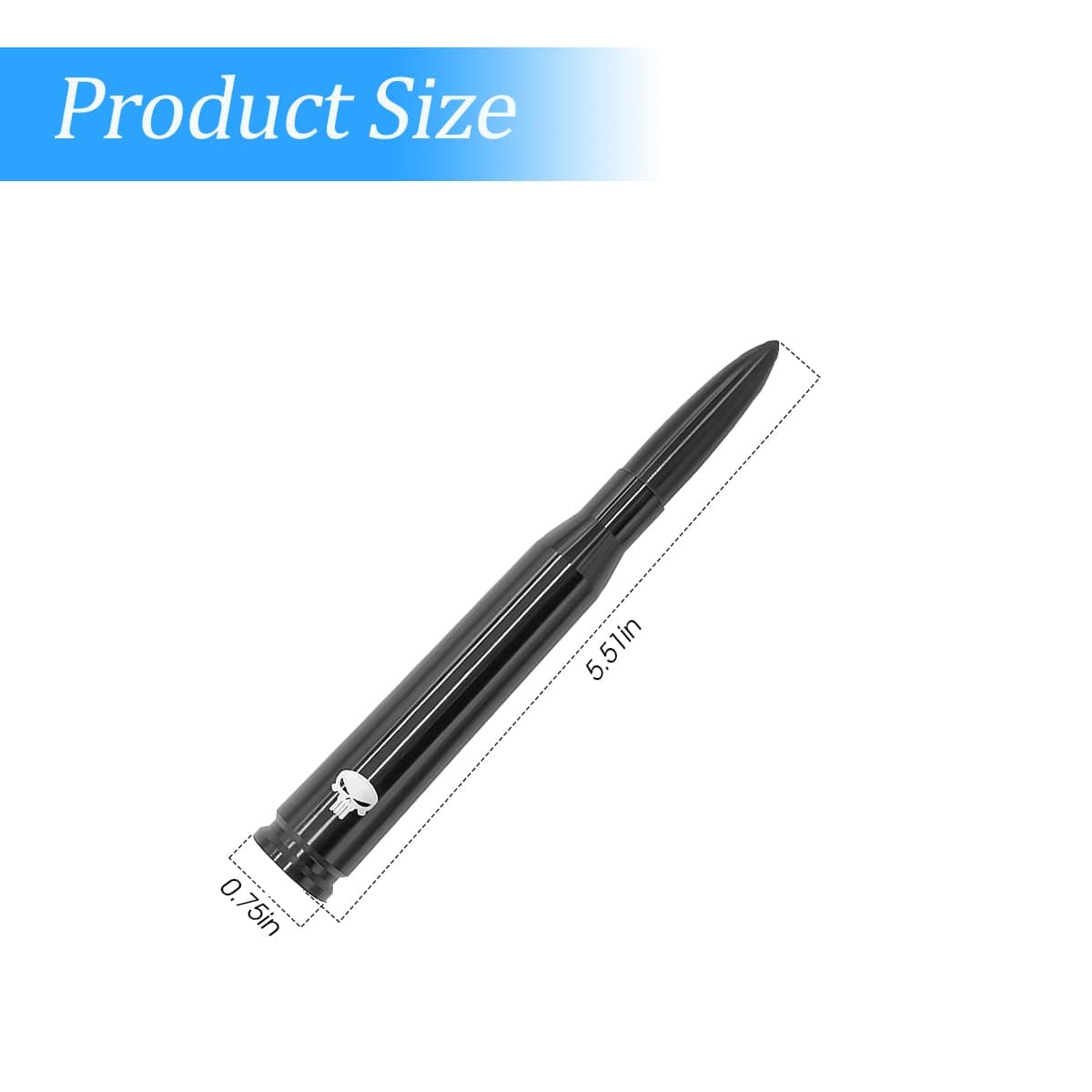 Car Truck Bullet Antenna, 5.5"x0.8" Replacement Short Antenna Mast with Screws Adapter, Skull Design AM/FM Radio Antenna, Automobile Exterior Accessories for Pickup, SUV, Vehicles (Black)