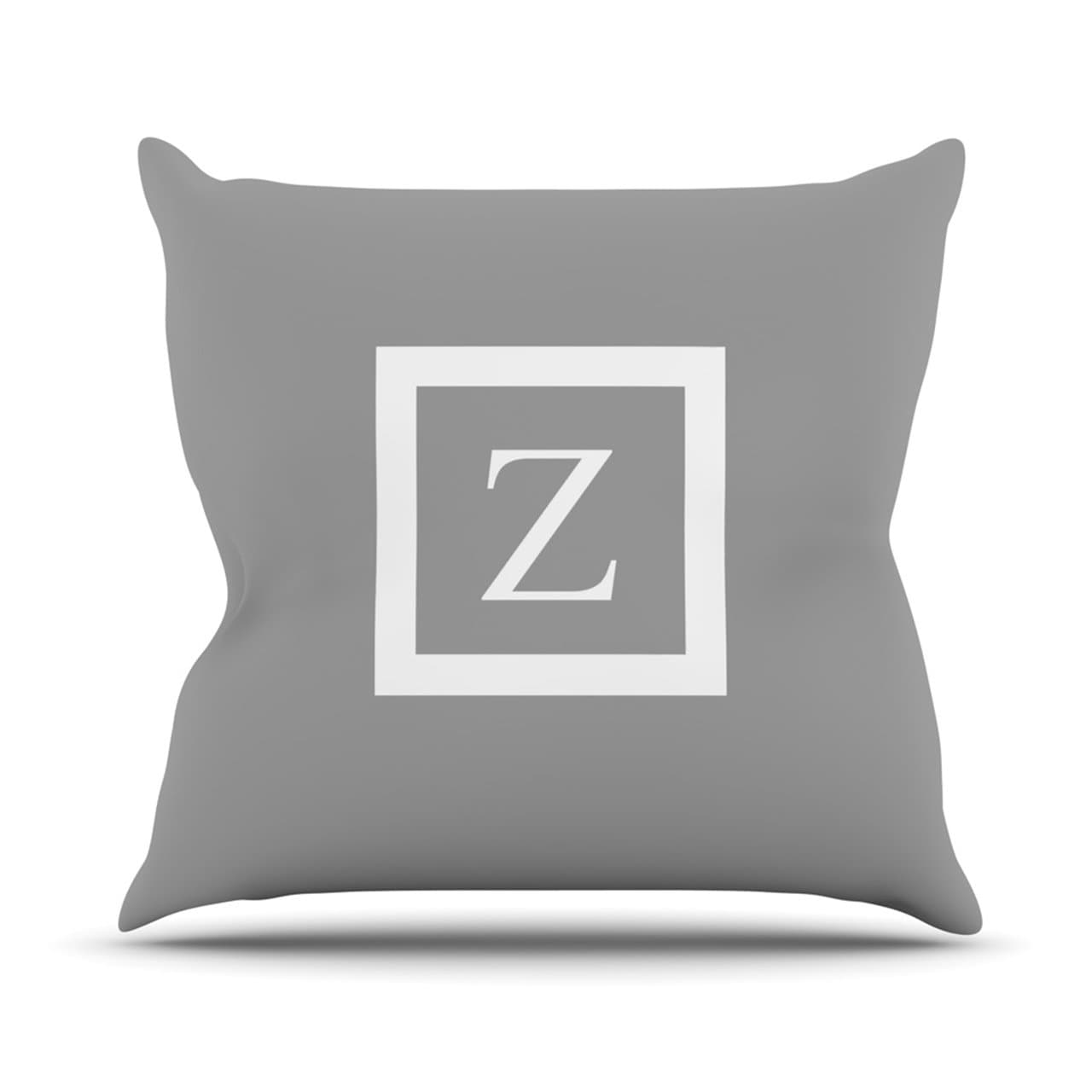 KESS InHouse Kess Original Monogram Solid Grey Letter Z Outdoor Throw Pillow, 26 by 26-Inch