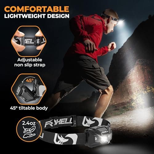 Foxelli 2-Pack LED Headlamp Rechargeable – Ultralight USB Rechargeable Headlamp Flashlight for Adults & Kids, Waterproof Head Lamp with Red Light for Running, Camping, Hiking & Outdoor