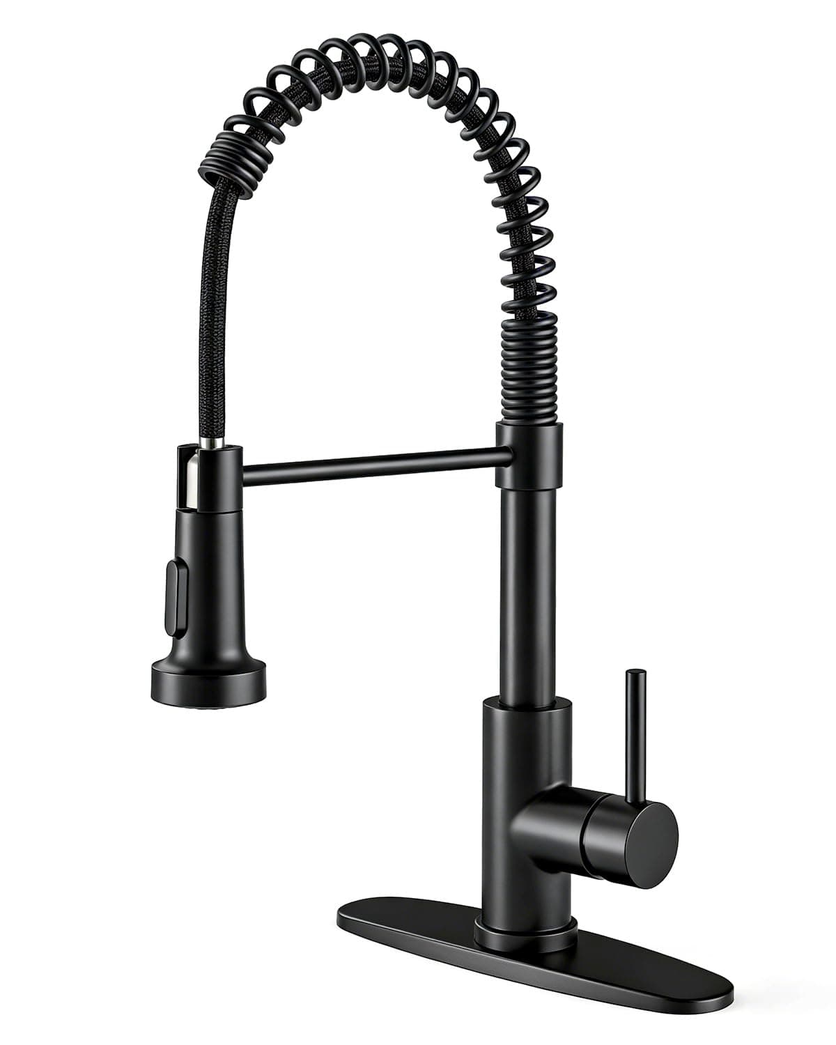OWOFAN Black Kitchen Faucet with Pull Out Sprayer Stainless Steel Single Handle Spring Sink Faucets 1 Hole Or 3 Hole Dual Function for Farmhouse Camper Laundry Utility Rv Wet Bar