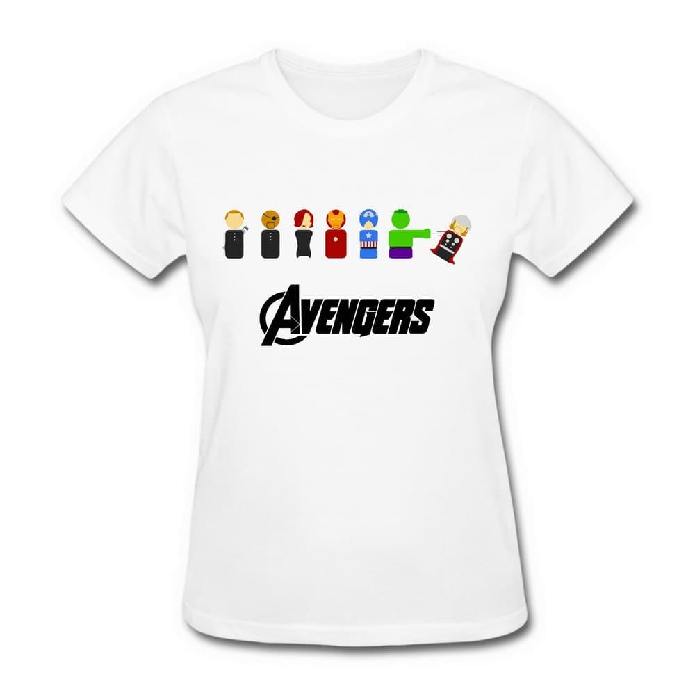 Next Style Women's Marvel Avengers Super Hero Minimalist Logo Spoof Poster White T-Shirt