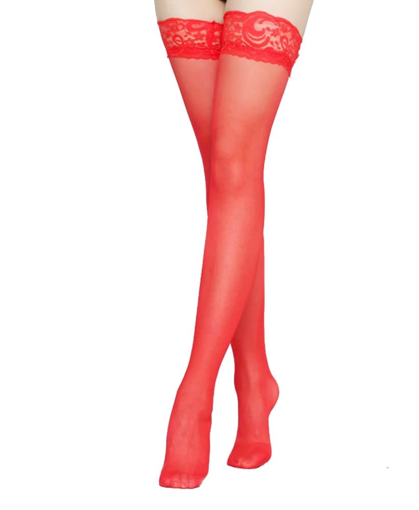 UsatisfyWomen's Sheer Silky Thigh Highs Stockings with Stay Up Silicone Lace Top