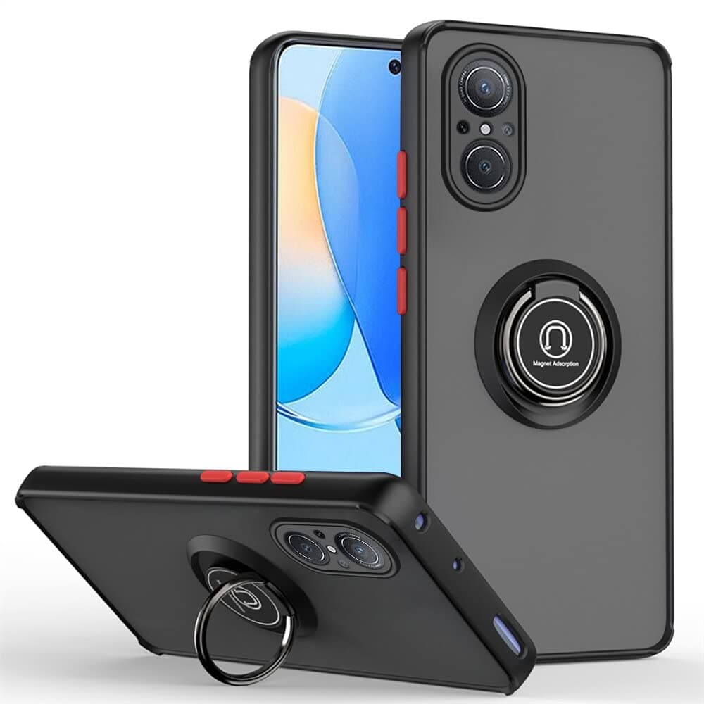 Muzz Case with Ring Holder Kickstand Matte Back Soft Bumper Hybrid Protective Cover For Huawei Nova 9 SE 5G Black