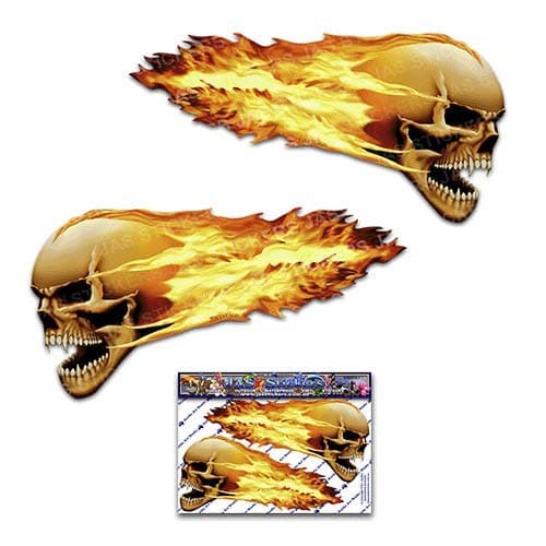FLAMING SKULL CAR DECALS Scary Halloween Funny Large Vinyl Stickers Pack For Walls Laptop Tablets Luggage Bicycle Motorcycle Caravans Van Camper Trucks - ST016_3 JAS Stickers