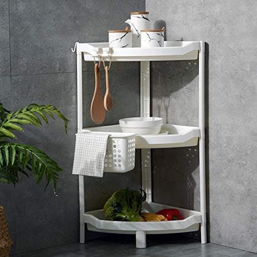 PENGKE Bathroom Plastic Shower Caddy Corner,3-Tier Bath Shelf Organizer, Kitchen Storage Shelf Rack with a Hanging Basket