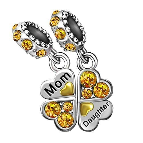 T50Jewelry Mother Heart Charms Mom Clover Love Daughter Dangle November Yellow Womens Beads Charm For Bracelets