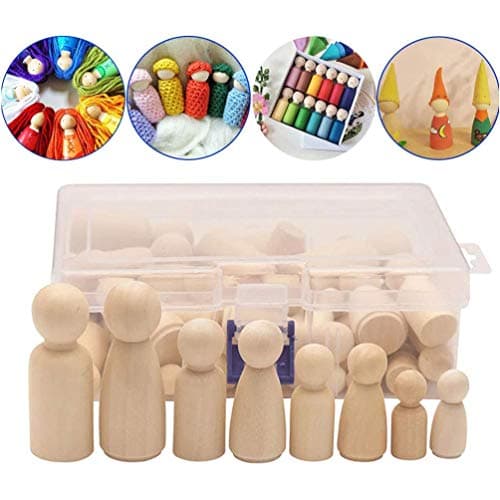 Focalmotors 50-Pack Unfinished Wooden Peg Dolls, Wooden Decorative Doll People Shapes for Painting, DIY Craft Art Projects