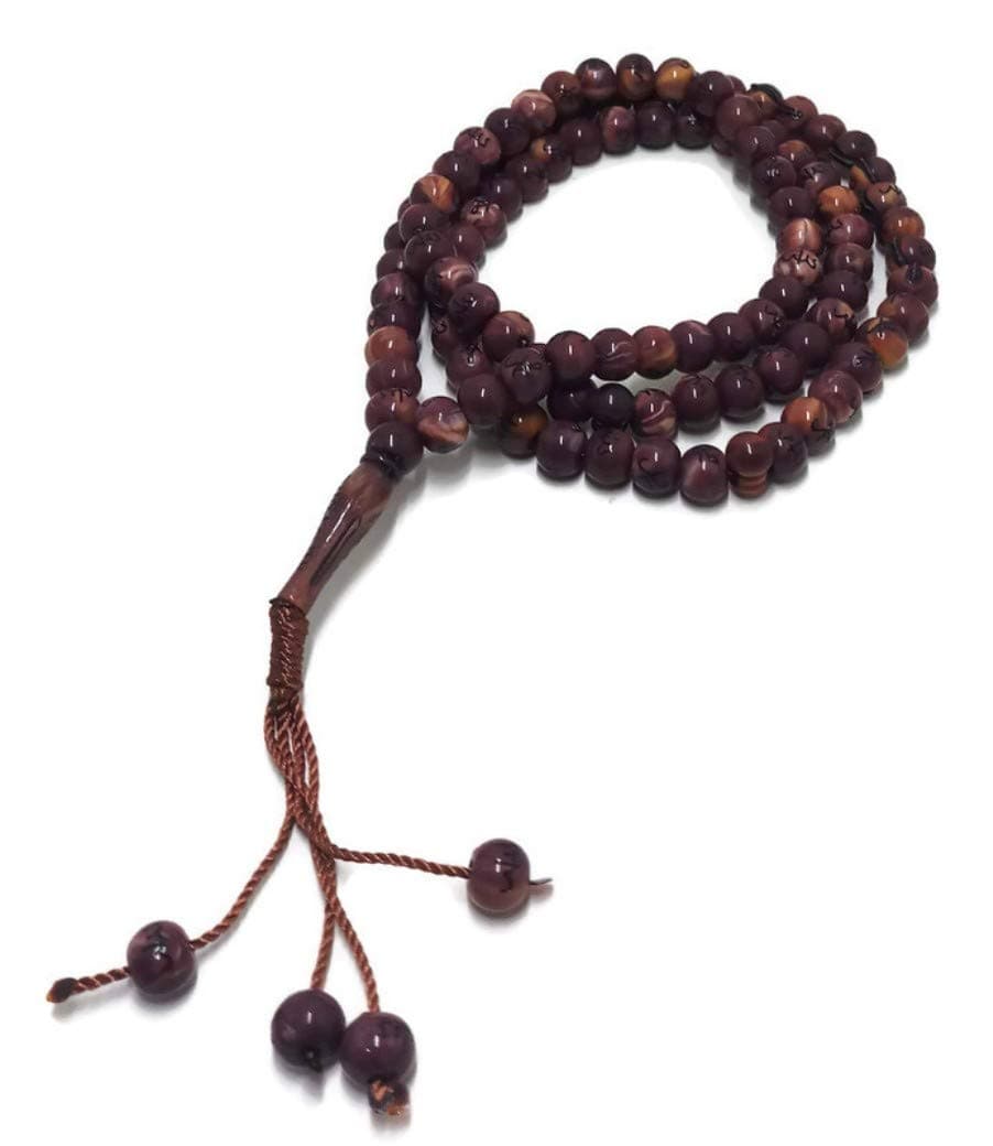 Muslim Tasbih 99 Rosay Beads AMN-184 Islam Prayer dhikr Misbaha with Allah Muhammad Names Engraved on Islamic Religion Eid Ramadan Gift (Mahogany)