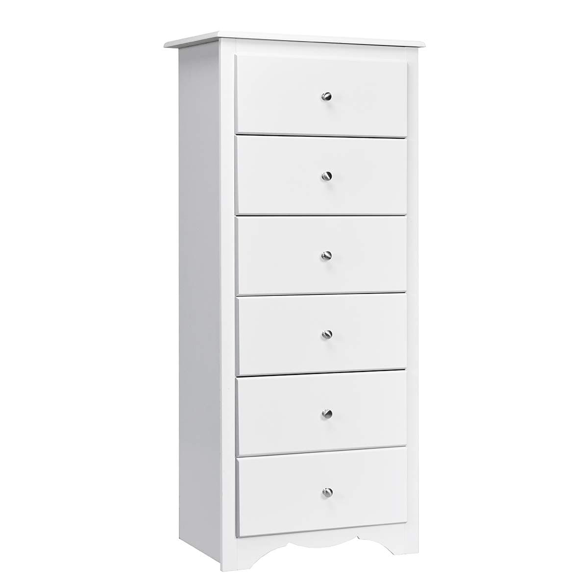 Wooden Chest of Drawers, 6-Drawer Dresser Cabinet, Floor Standing Tall Narrow Storage Cupboard Organiser Unit for Bedroom, Living Room, Closet and Hallway (White)
