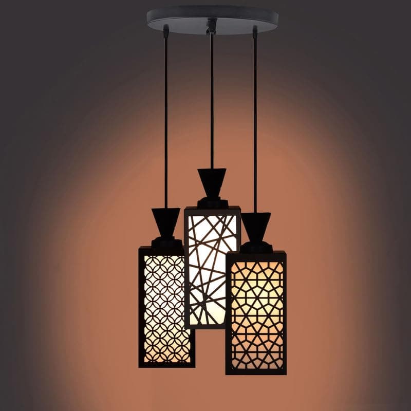 AROHI Home and Decor 3 Light Creative Wooden Pendant Light Lamp Suitable for Living Room,Foyer,Bedroom,Hallway Pendants Ceiling Lamp(Black) PS32