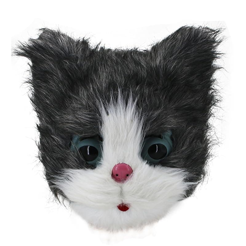 Halloween Furry Plush Cat Masquerade Mask - Realistic Animal Mask Costume for Men & Women