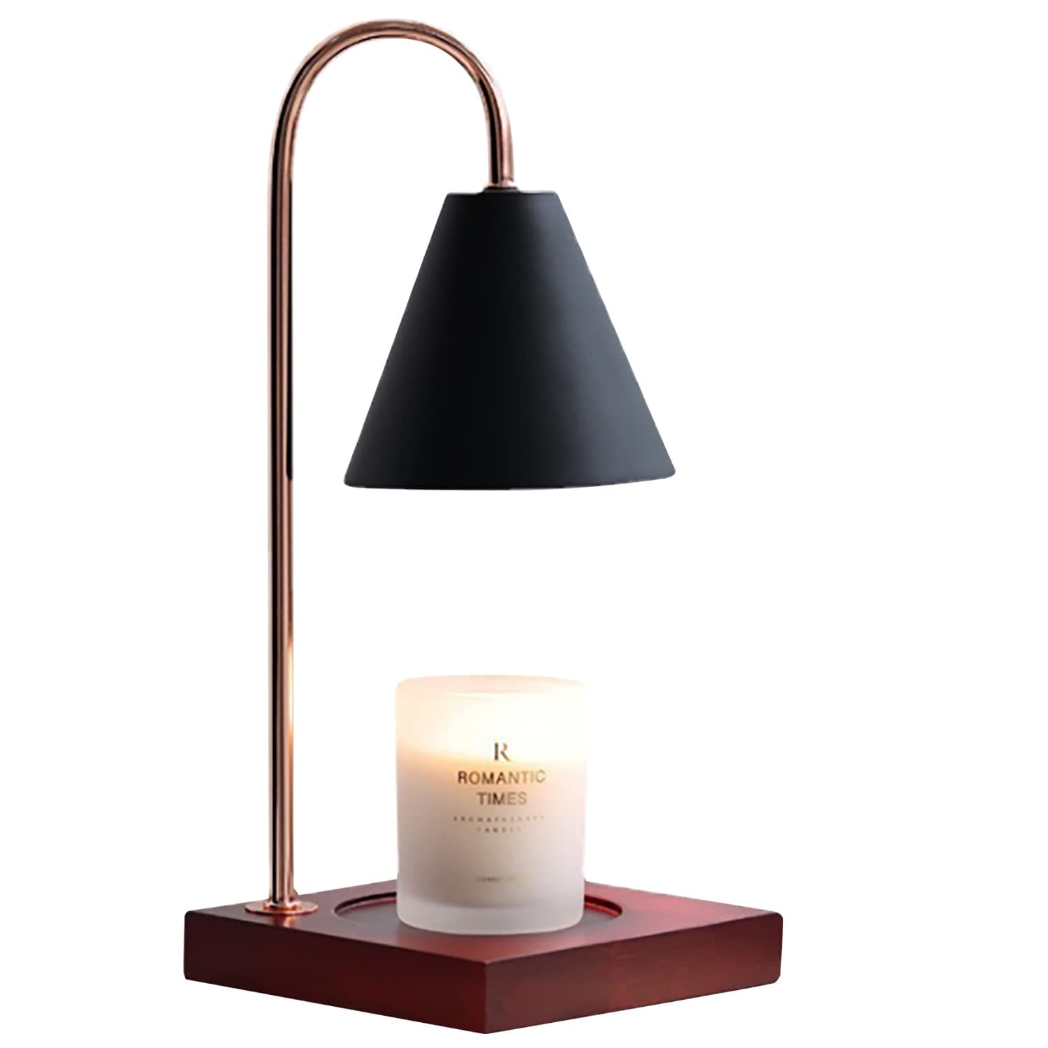 Candle Warmer - Elegant Candle Lamp with Dimmer Switch & Light Bulb - Candle Wax Warmer for 3 Wick Candle & Candle Jars - Plug In Wax Warmer - Black Candle Holder with Dark Wood Base (1-Pack)