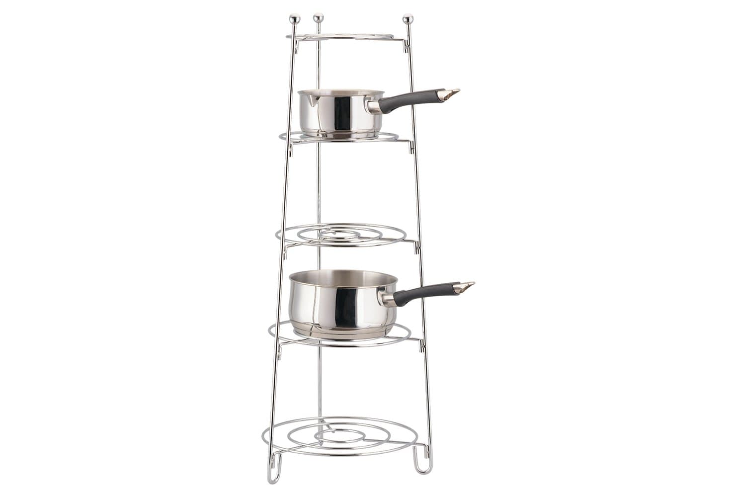 apollo THE HOUSEWARES BRAND Chrome Saucepan Stand, 5-Tier, Kitchen Organiser, Rack, Shelf for Pans, Pots, Saucepans, Durable Chrome Wire, Size: 80x28cm, Chrome
