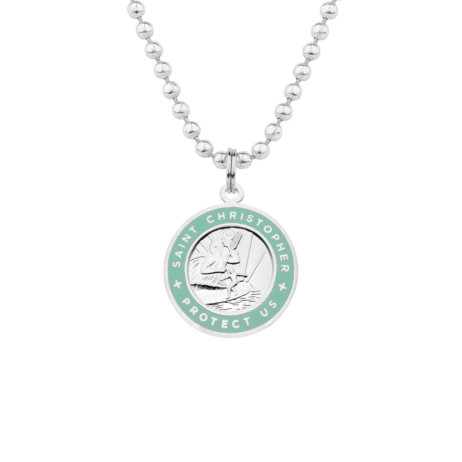 Get Back Necklaces St. Christopher Surf Necklace | Medium - Silver / Teal