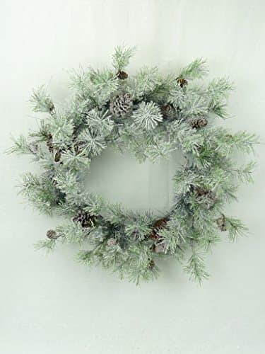 JMB Arctic Pine Christmas Wreath or Garland with ICY Snow Pine Branches and Pinecones (24" Wreath)