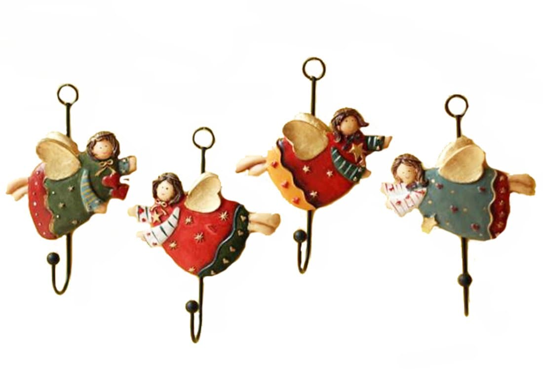 Pack of 4 Smile Cute Chubby Angel With Gold Wings Pattern Resin Wall Mount Hanger Hook For Home Decoration Ornament Gift