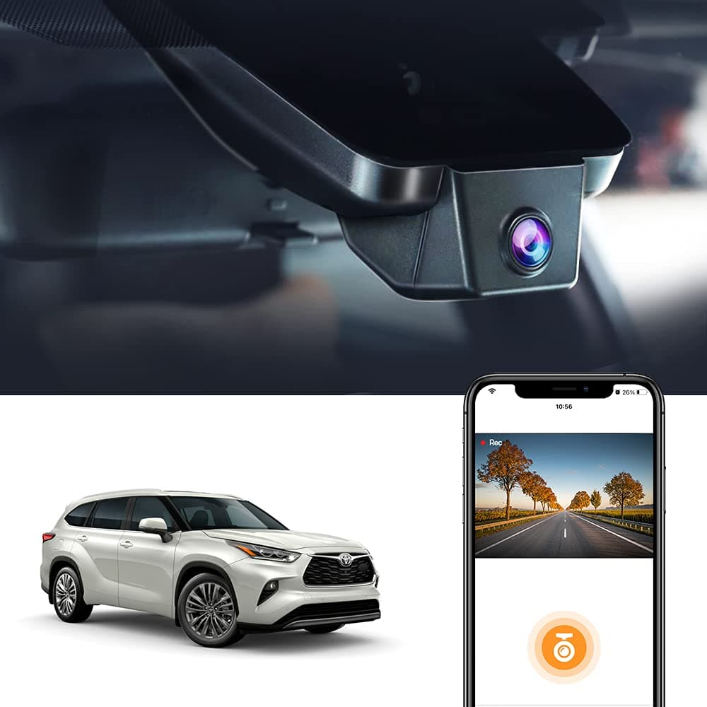 4K Dash Cam Suitable for Toyota Highlander 2020-2026 & Highlander Hybrid (Gen4/UX70), OEM Factory Look, UHD 2160P Video, Built-in WiFi & APP, Loop Recording, G-Sensor, Plug & Play, 64GB Card