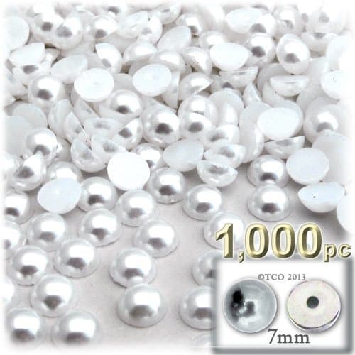 The Crafts Outlet 1000-Piece Pearl Finish Half Dome Round Beads, 7mm, Pearl White
