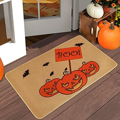 YoleShy Boo Halloween Door Mat Outdoor Pumpkin Door Mat Halloween Welcome Mats for Front Door Outdoor Indoor Heavy Duty Non-Slip Rubber Back, 17 x 29 Inch