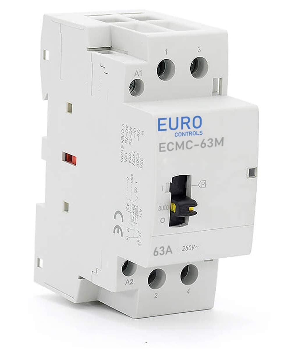 Din Type 63 Amps 2 Pole Modular Power Contactor 220 Volt AC with Manual Override - Low Switching Noise - 2 Pole Mcb size